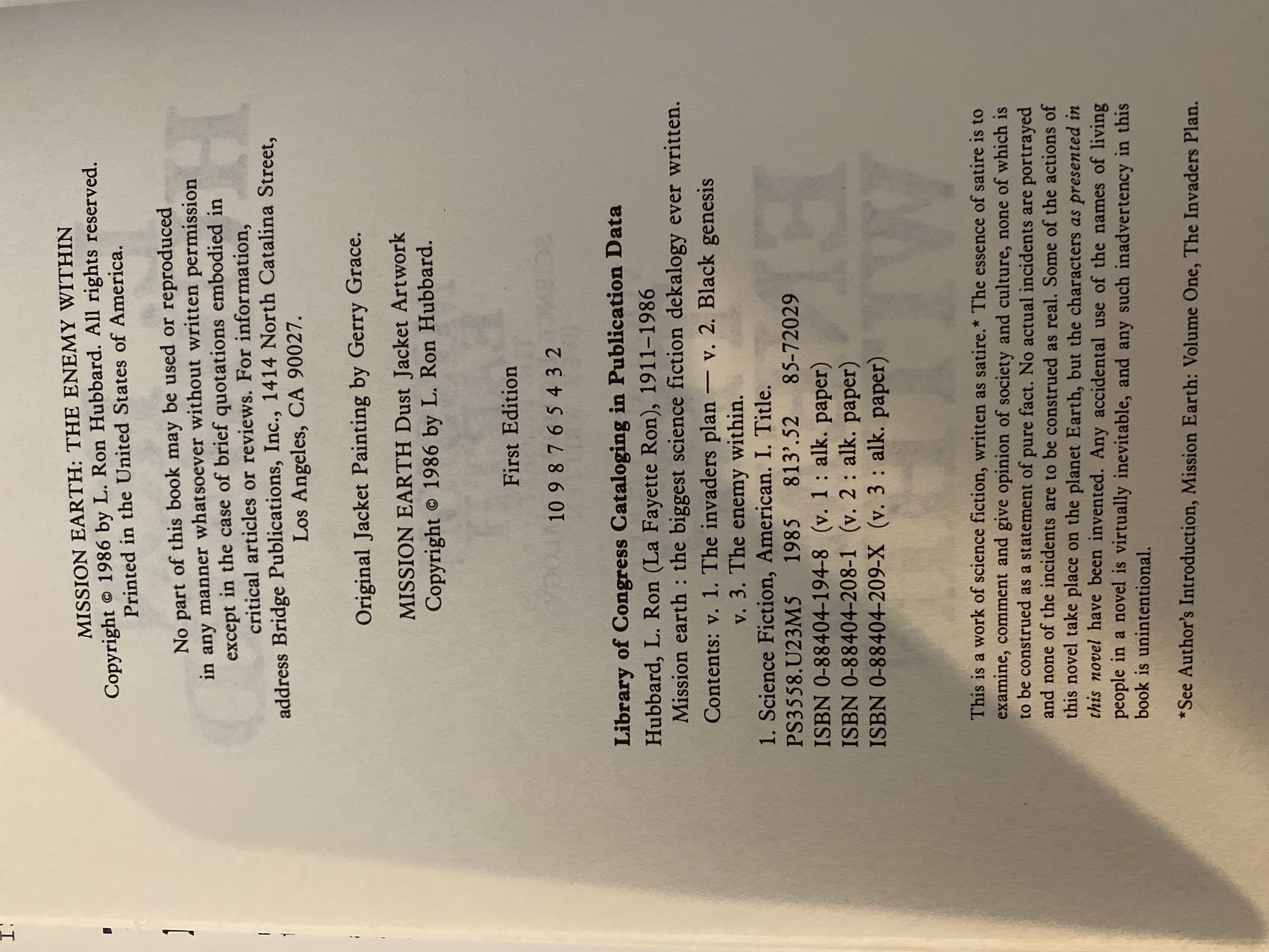 Mission Earth 3: The Enemy Within - L. Ron Hubbard (Bridge Publications, Inc - Hardcover) book collectible [Barcode 0884042090] - Main Image 2