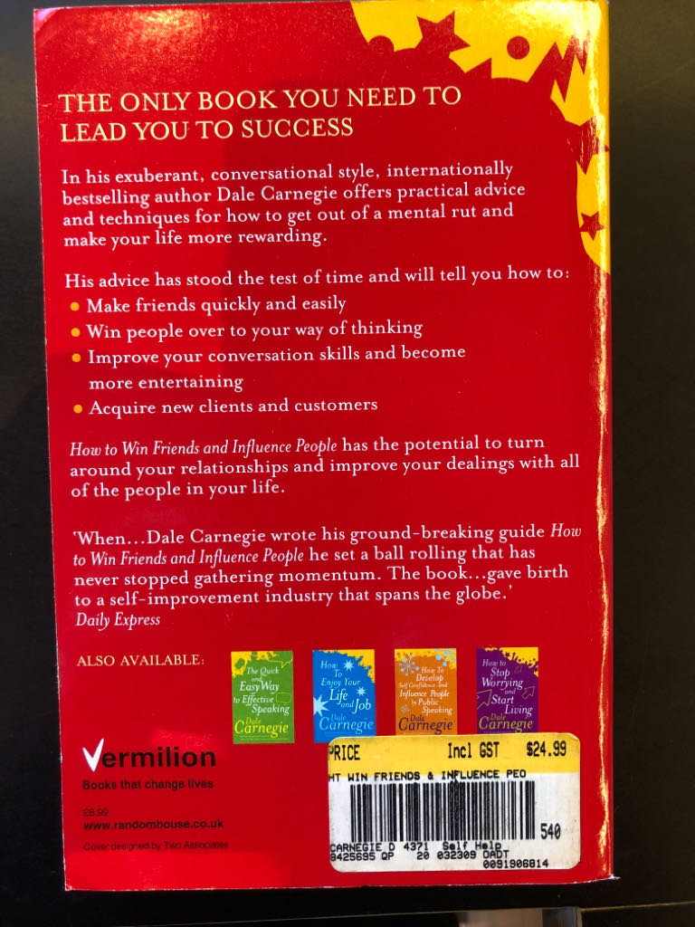 How To Win Friends & Influence People - Dale Carnegie (Vermilion - Paperback) book collectible [Barcode 9780091906818] - Main Image 2
