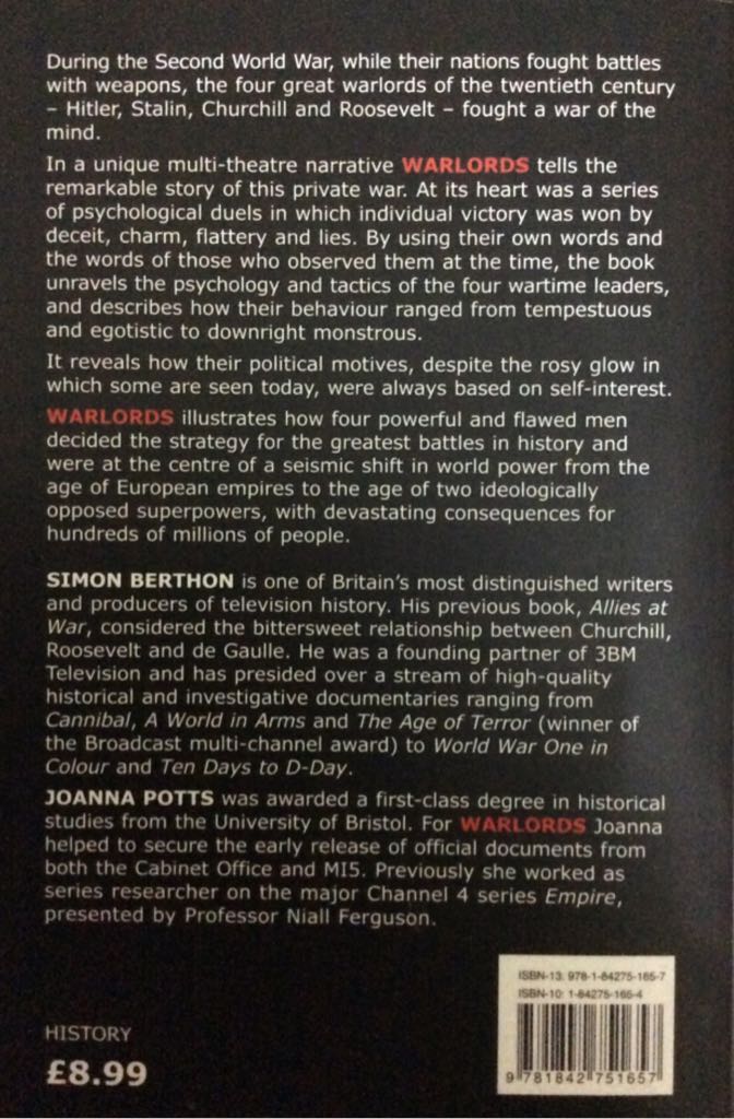 Warlords - Joanna Potts (Politico’s Publishing - Paperback) book collectible [Barcode 9781842751657] - Main Image 2