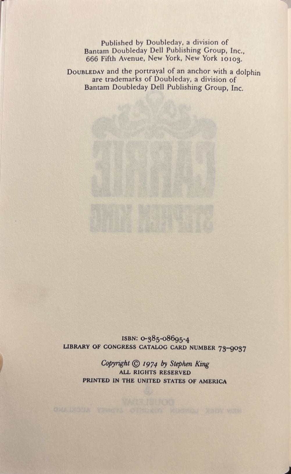 Carrie - Stephen King (Doubleday - Hardcover) book collectible [Barcode 9780385086950] - Main Image 3