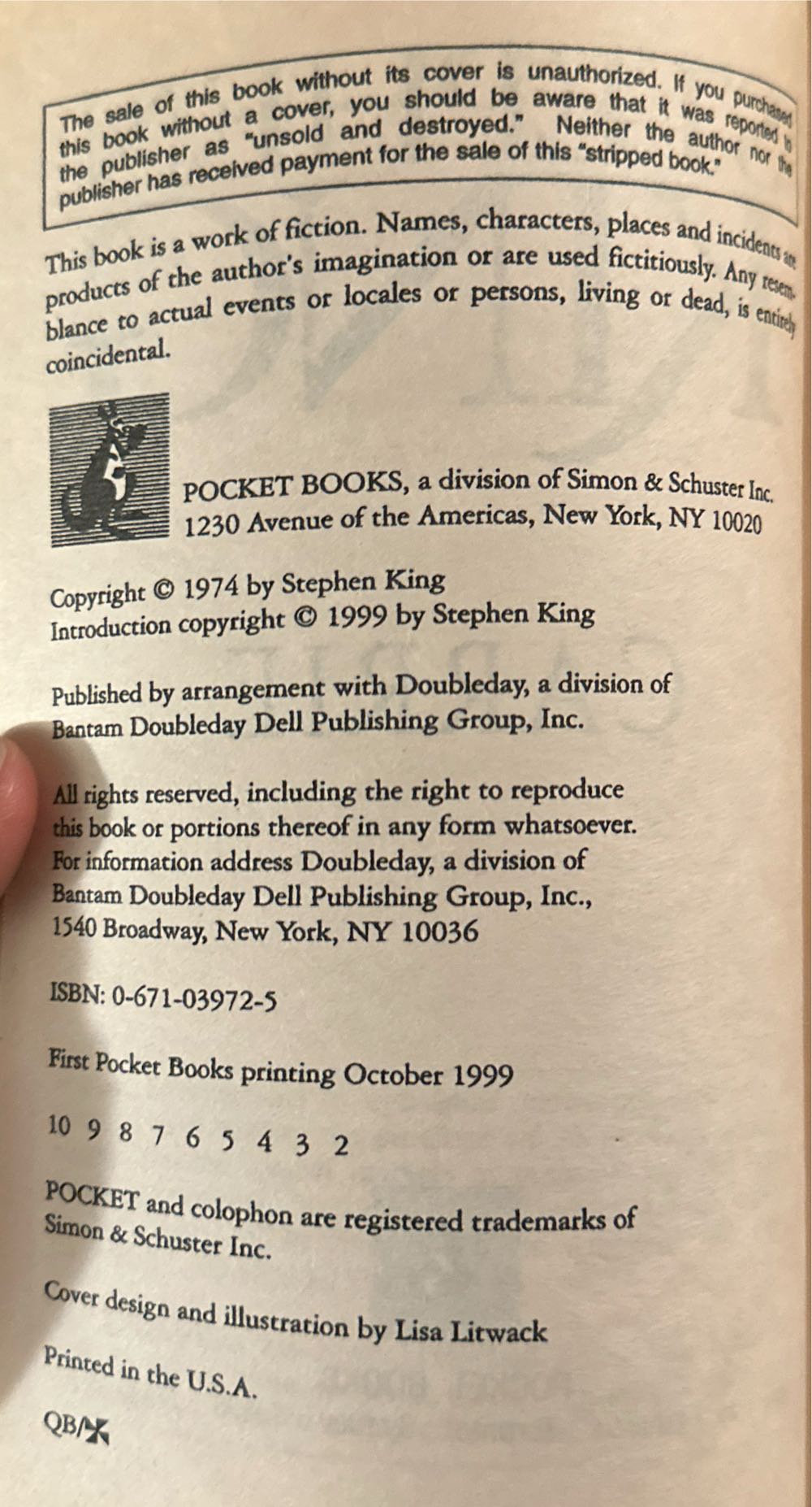 Carrie - Stephen King (Pocket Books Fiction - Paperback) book collectible [Barcode 9780671039721] - Main Image 3