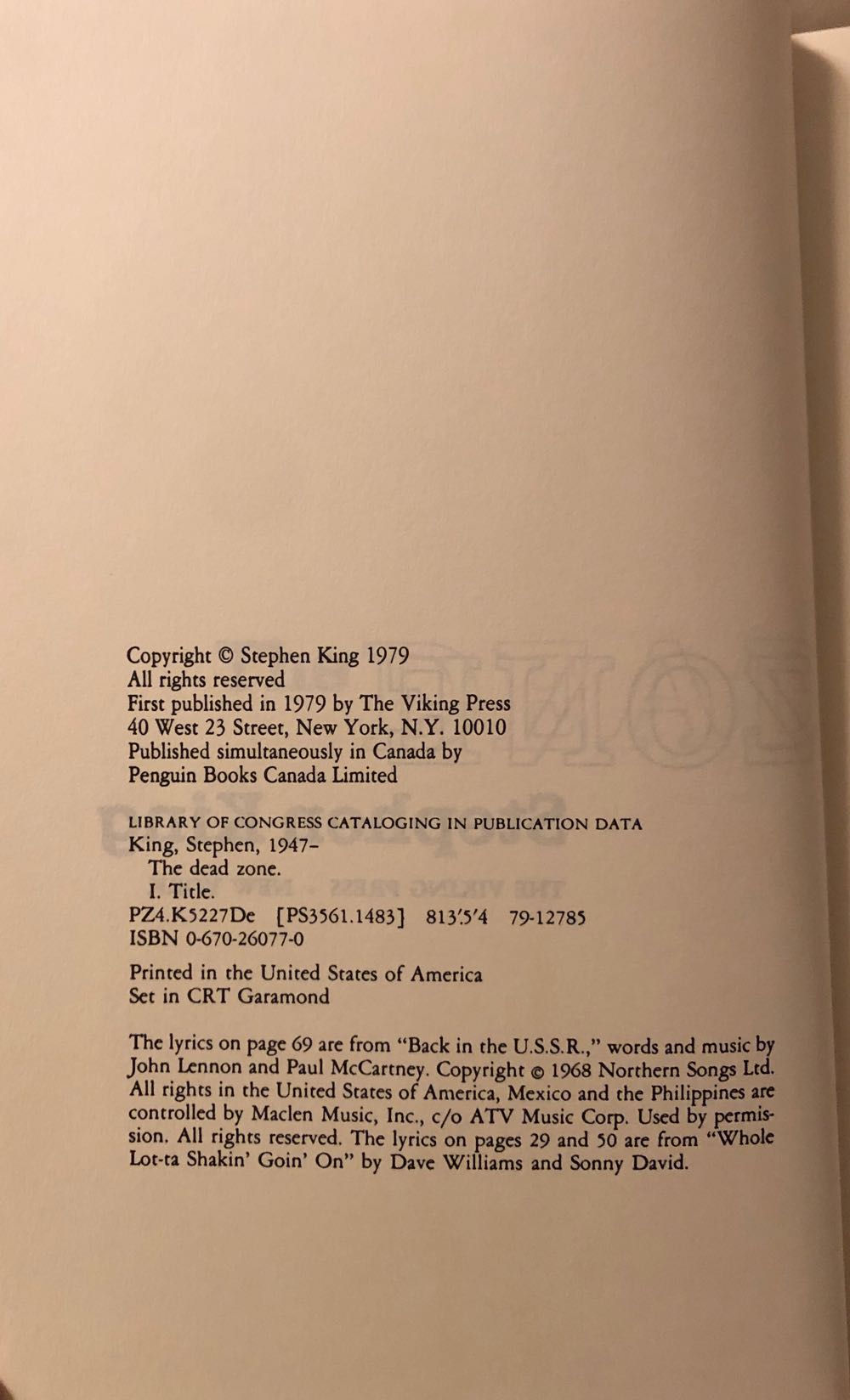 SK: The Dead Zone - Stephen King (New York: The Viking Press - Hardcover) book collectible - Main Image 3