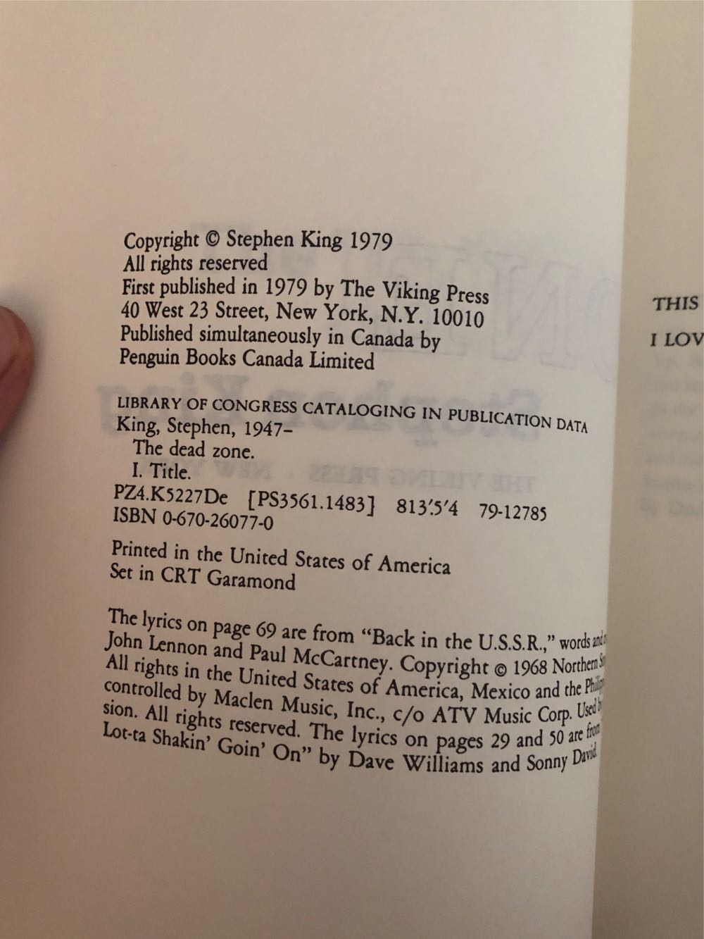 The Dead Zone - Stephen King (Viking - Hardcover) book collectible - Main Image 3