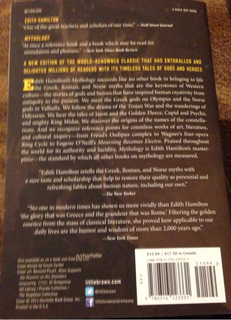 Mythology - Edith Hamilton (Back Bay Books - Paperback) book collectible [Barcode 9780316223331] - Main Image 2