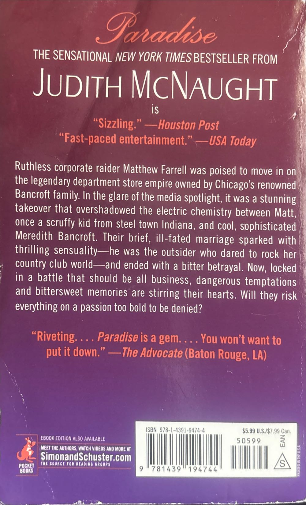 Paradise - Judith McNaught (Pocket Books) book collectible [Barcode 9781439194744] - Main Image 2