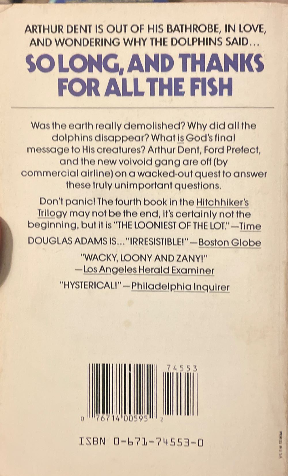 So Long, and Thanks for All the Fish - Douglas Adams (- Kindle) book collectible [Barcode 9780671745530] - Main Image 2