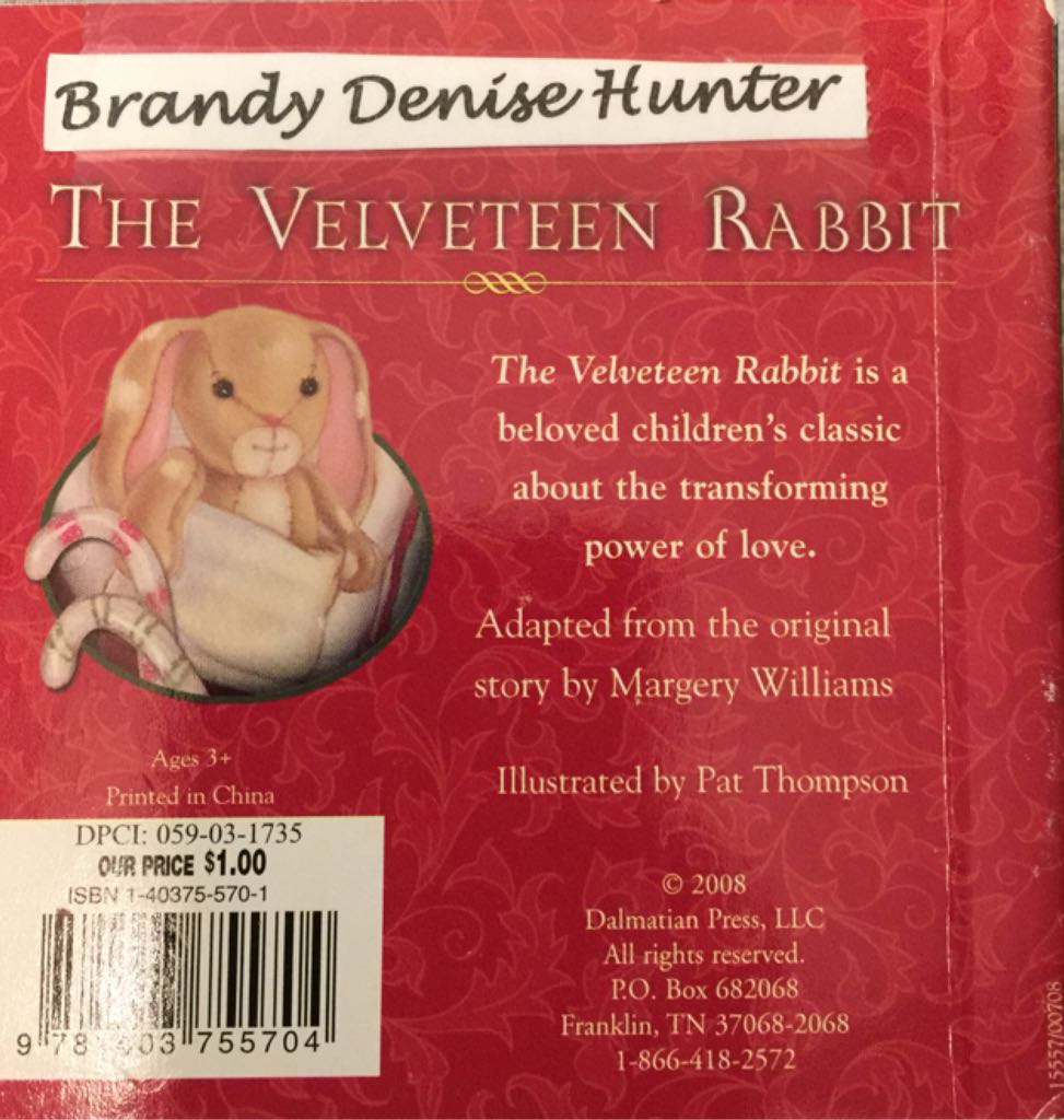 The Velveteen Rabbit - Margery Williams book collectible [Barcode 9781403755704] - Main Image 2
