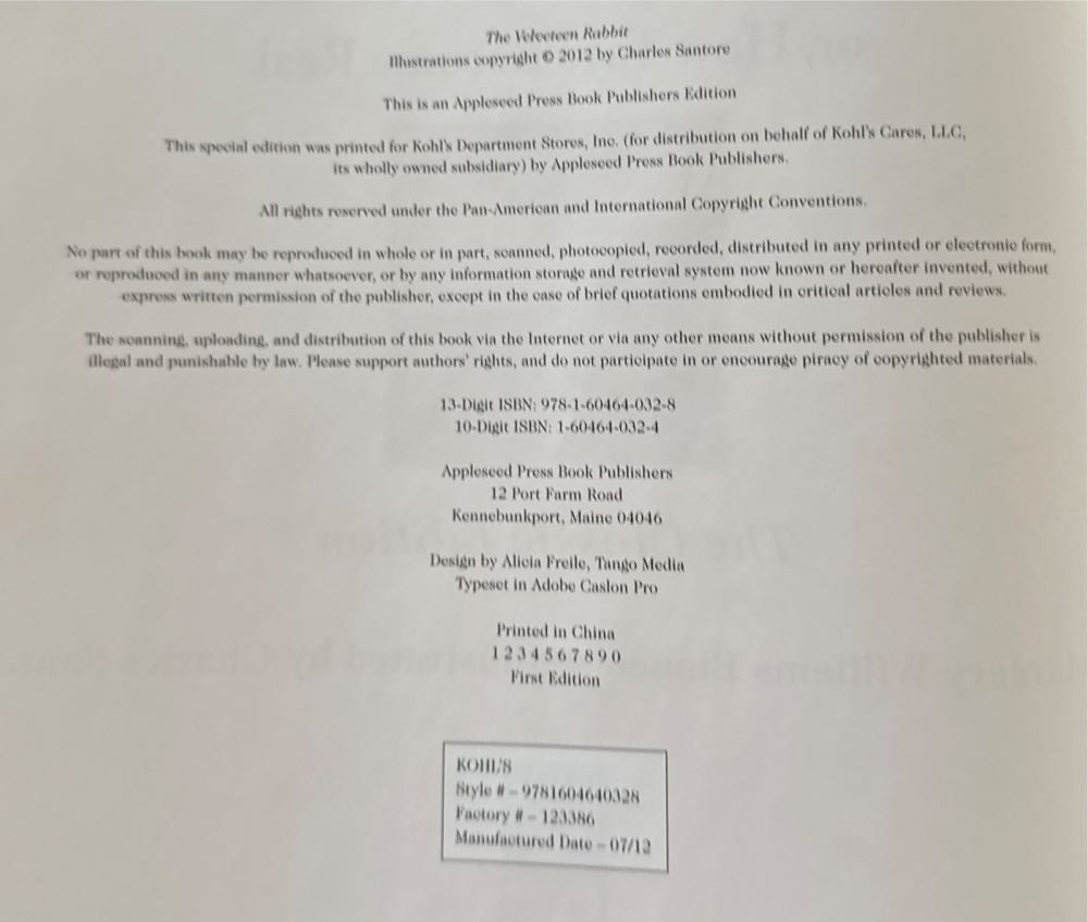 The Velveteen Rabbit - Margery Williams (Appleseed Pressbook Publishers - Hardcover) book collectible [Barcode 9781604640328] - Main Image 3