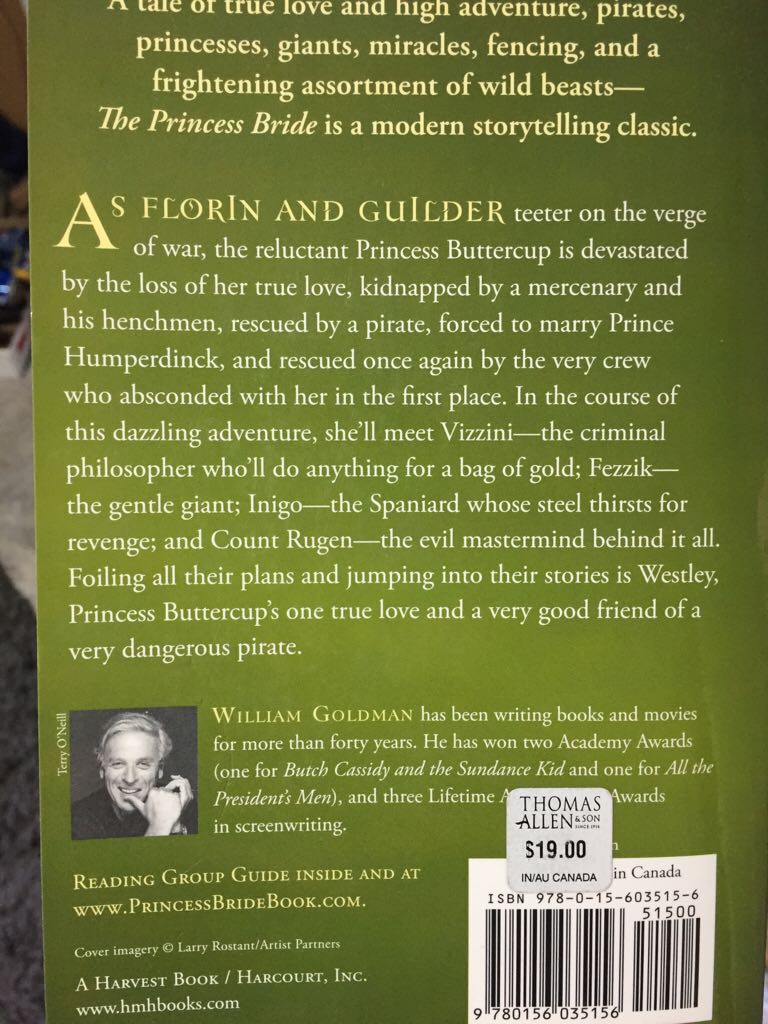 The Princess Bride - William Goldman (A Harvest Book - Paperback) book collectible [Barcode 9780156035156] - Main Image 2