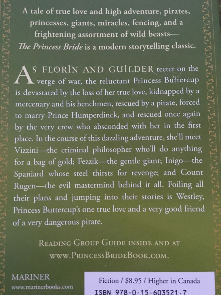 The Princess Bride - William Goldman (Lippincott Williams & Wilkins - Paperback) book collectible [Barcode 9780156035217] - Main Image 2