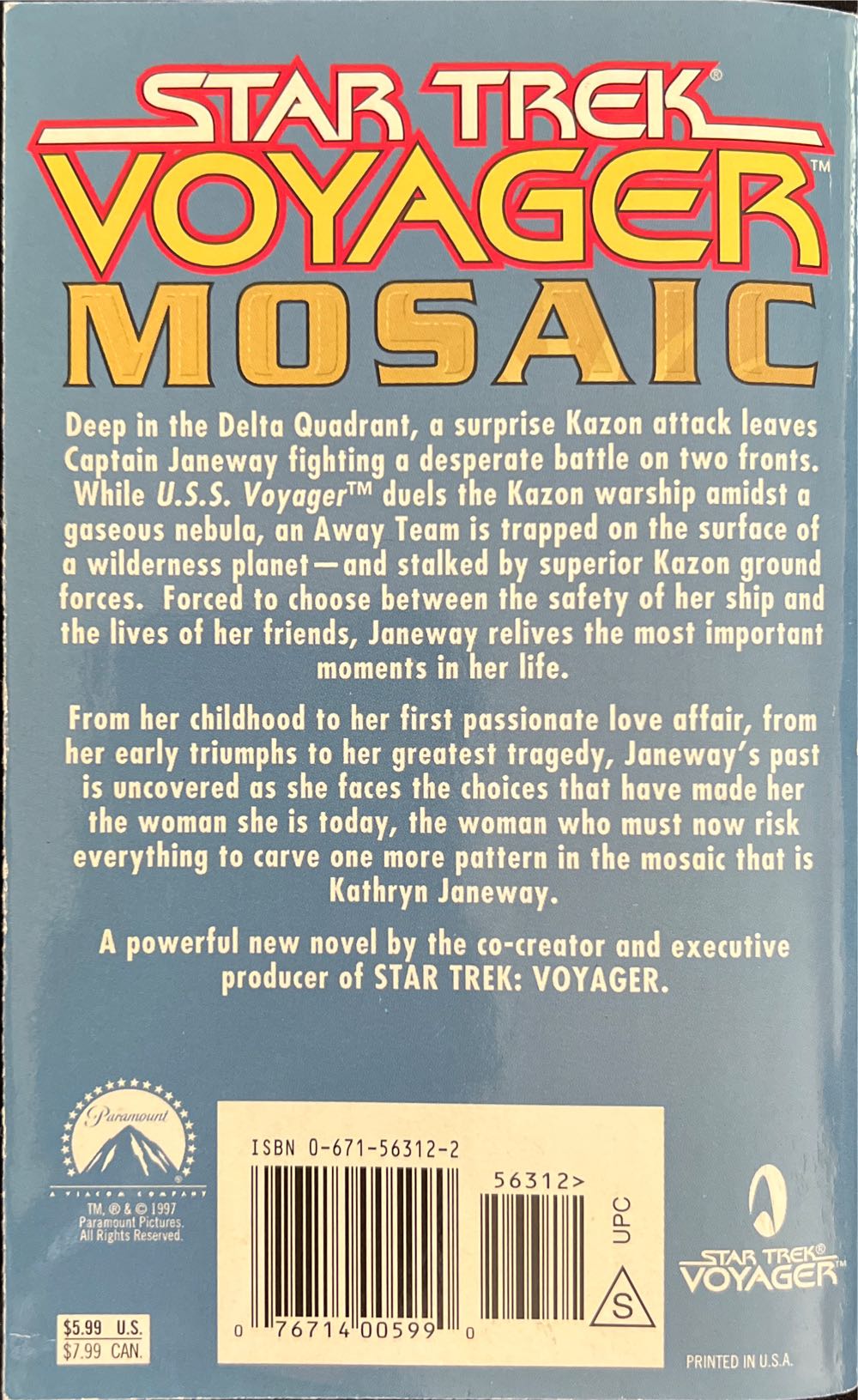 Star Trek: Voyager: Mosaic - Jeri Taylor (Pocket Books - Paperback) book collectible [Barcode 9780671563127] - Main Image 2