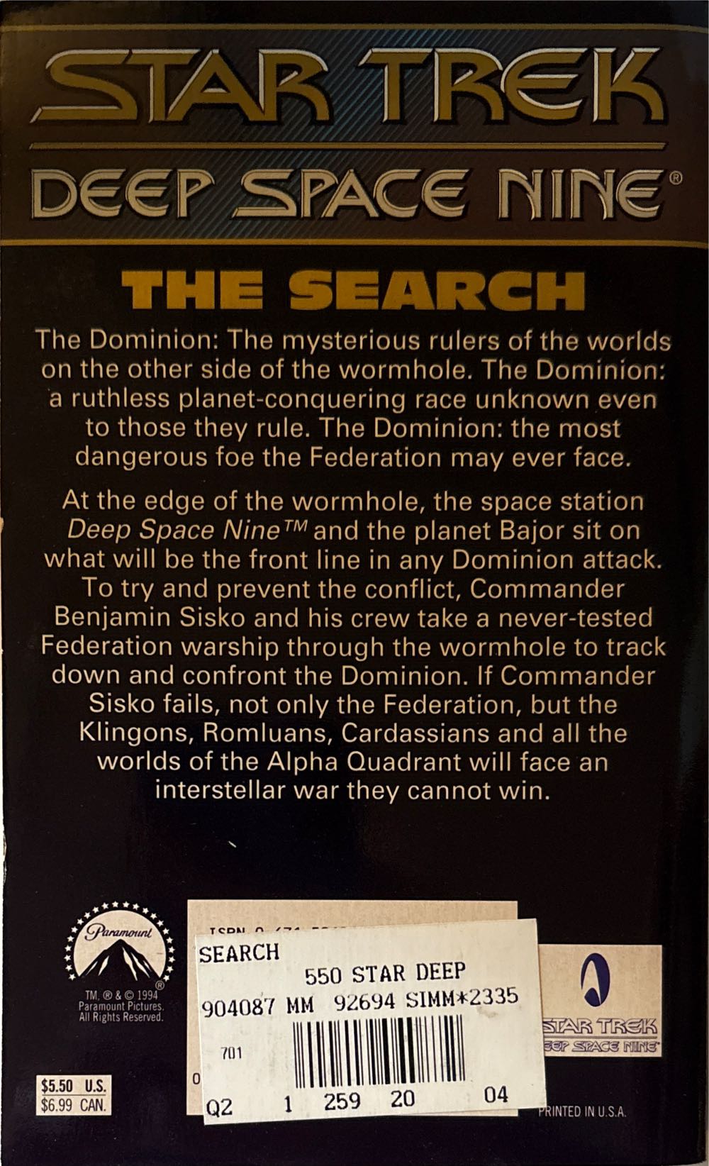 Star Trek: Deep Space Nine: The Search - Diane Carey (Pocket Books - Paperback) book collectible [Barcode 9780743420815] - Main Image 2