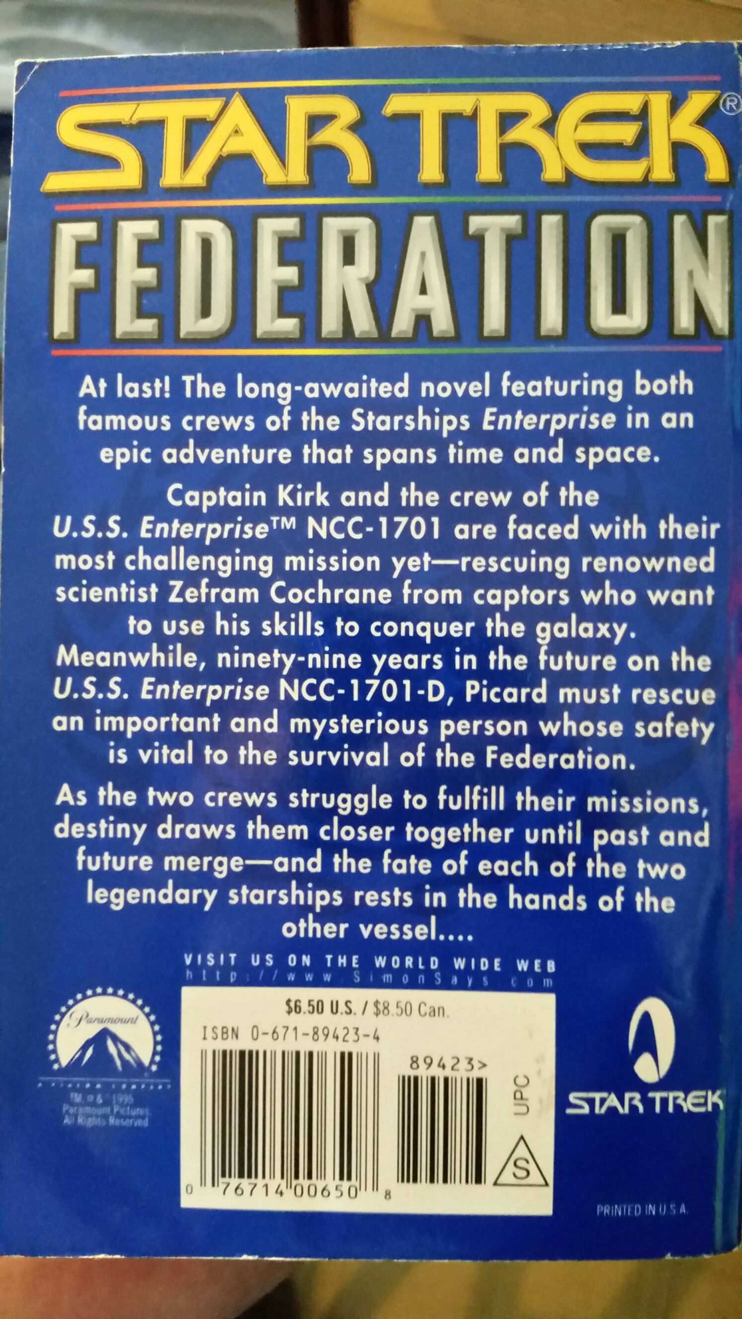Federation - Star-Trek (Pocket Books - Paperback) book collectible [Barcode 9780671894238] - Main Image 2