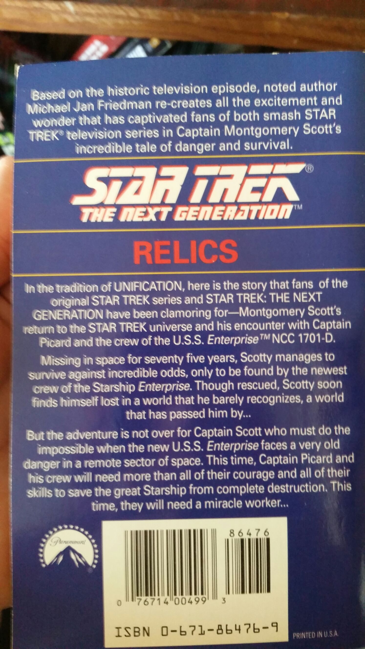 Star Trek: The Next Generation Episodes #3: Relics - Michael Jan Friedman (Pocket Books - Paperback) book collectible [Barcode 9780671864767] - Main Image 2
