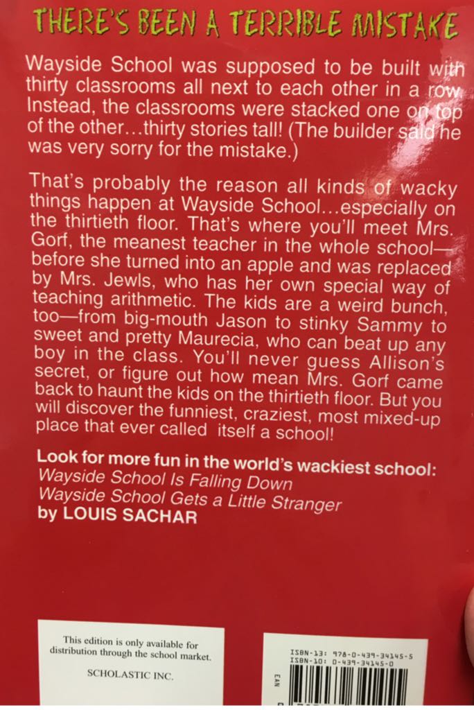 Sideways Stories from Wayside School - Louis Sachar (Scholastic Inc. - Paperback) book collectible [Barcode 9780439341455] - Main Image 2