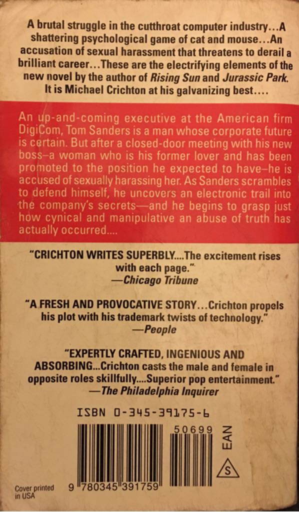 Disclosure - Michael Crichton (Ballantine Books - Trade Paperback) book collectible [Barcode 9780345391759] - Main Image 2