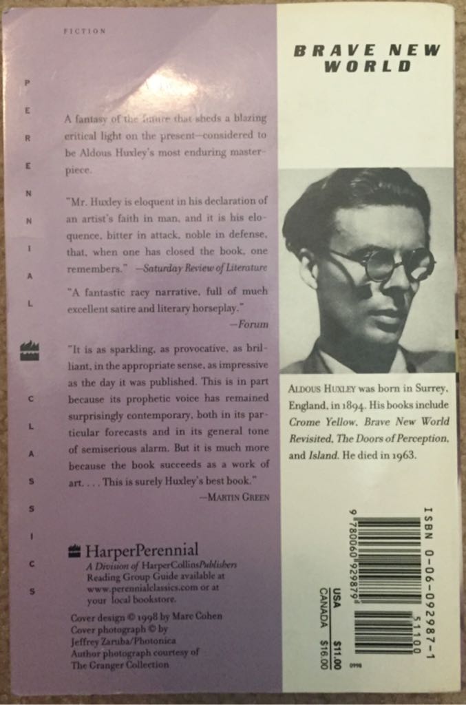 Brave New World - Aldous Huxley (HarperPerennial / Perennial Classics - Paperback) book collectible [Barcode 9780060929879] - Main Image 2