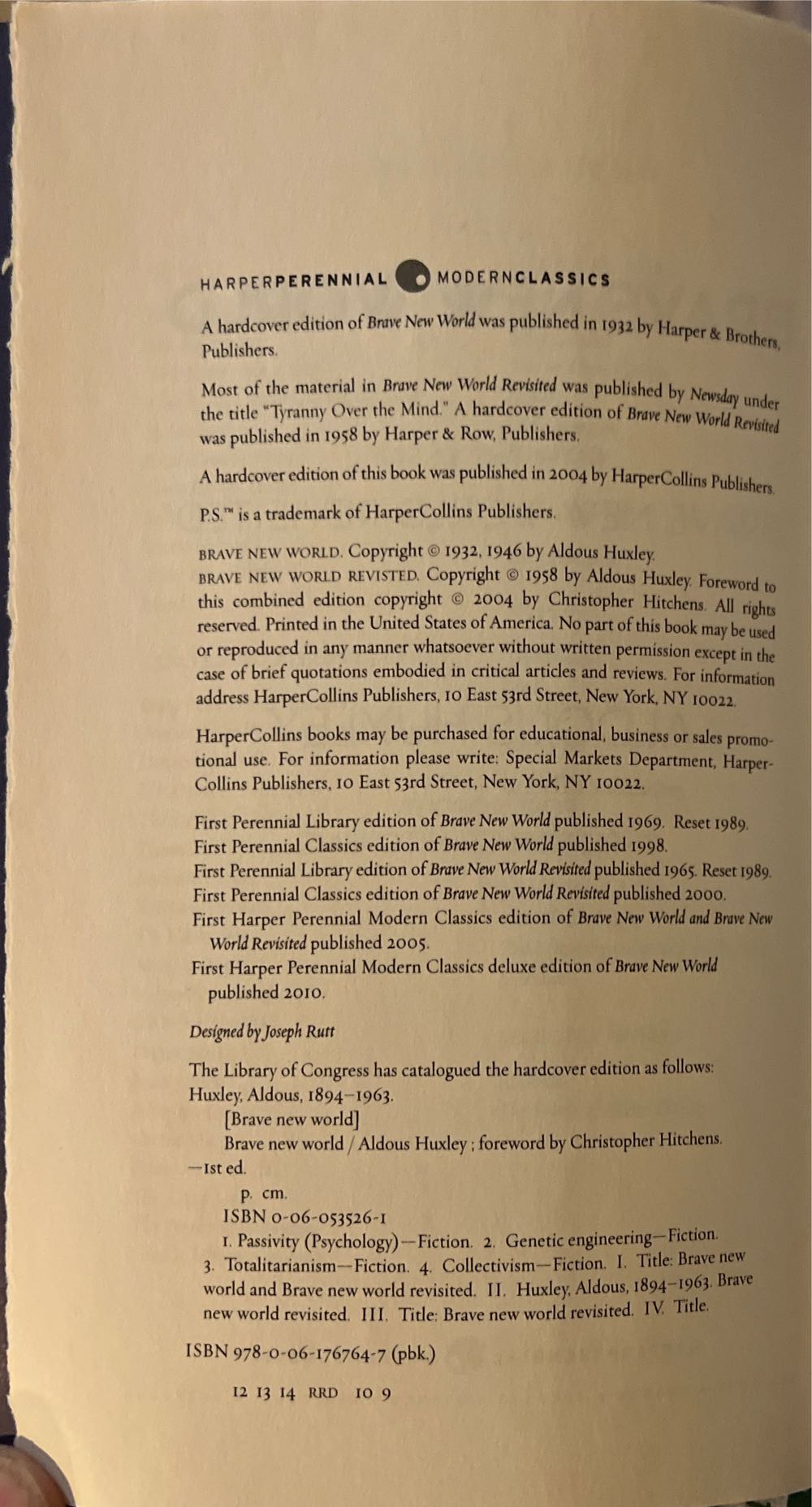Brave New World - Aldous Huxley (HarperPerennial - Paperback) book collectible [Barcode 9780061767647] - Main Image 3