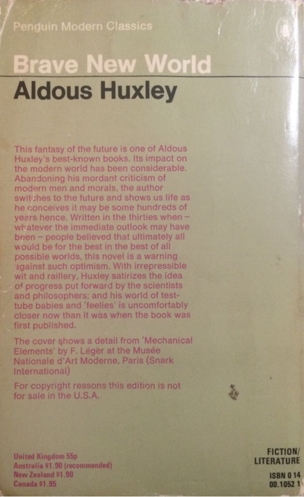 Brave New World - Huxley, Aldous (Penguin Modern Classics - Paperback) book collectible [Barcode 9780140010527] - Main Image 2