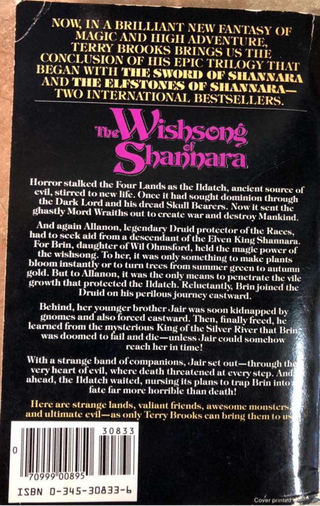 The Wishsong of Shannara - Terry Brooks (Del Rey Books - Paperback) book collectible [Barcode 9780345308337] - Main Image 2