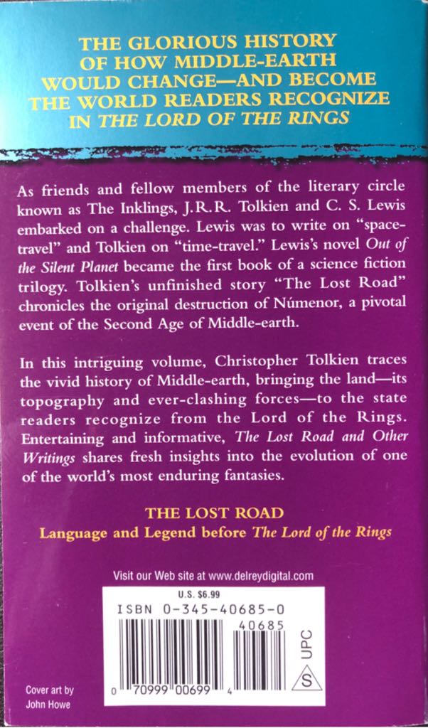 The Lost Road and Other Writings - J.R.R. Tolkien (Del Rey - Trade Paperback) book collectible [Barcode 9780345406859] - Main Image 2