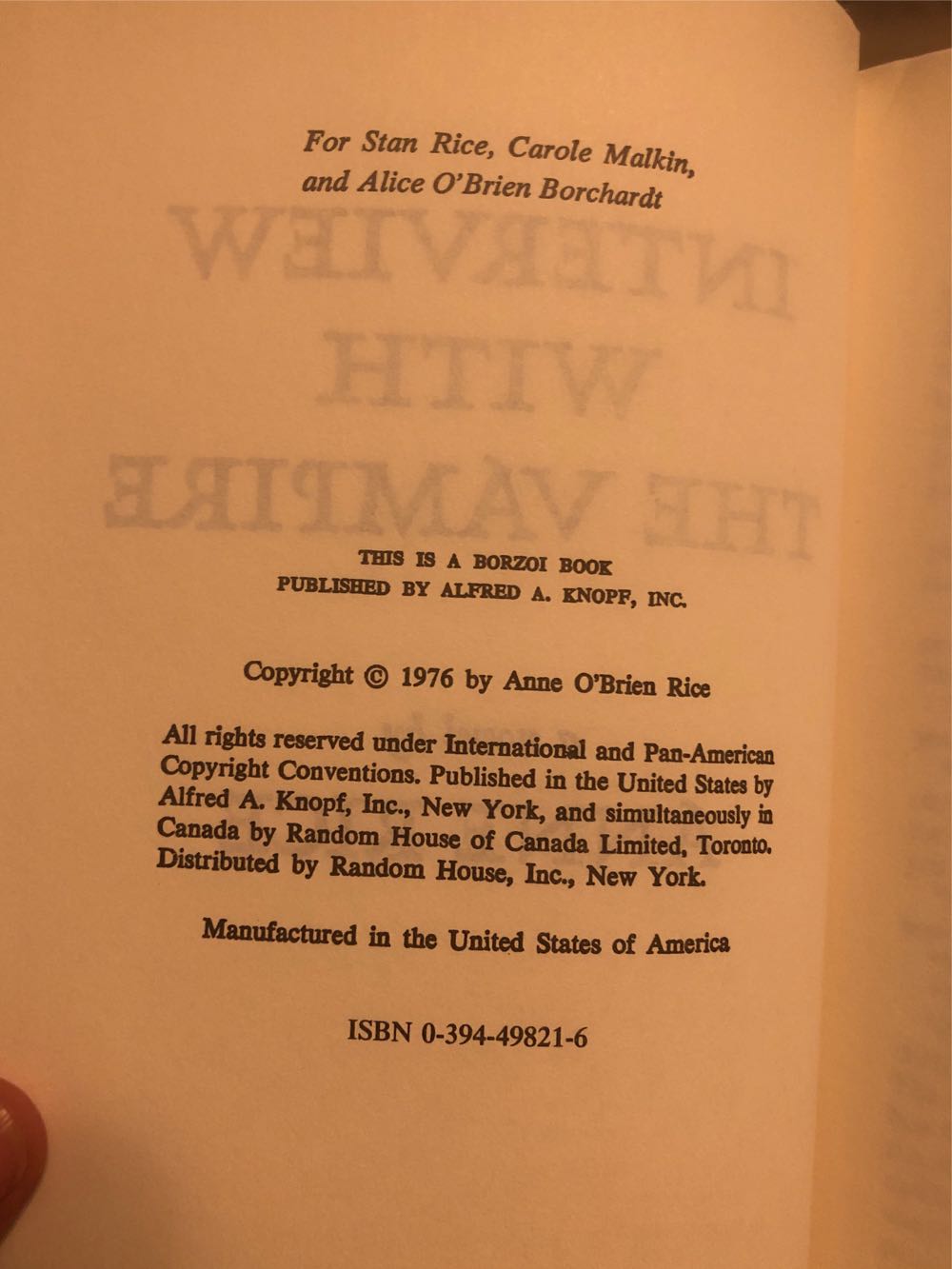 Interview With the Vampire - Anne Rice (Alfred a Knopf Inc - Hardcover) book collectible [Barcode 9780394498218] - Main Image 3