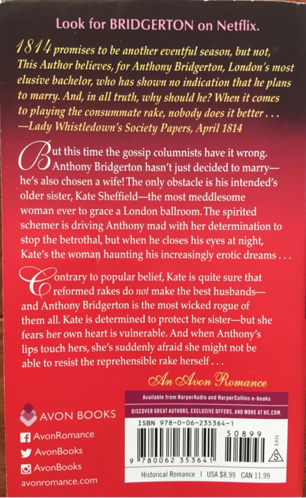 Bridgerton #2 Viscount Who Loved Me, The - Julia Quinn (Avon - Paperback) book collectible [Barcode 9780062353641] - Main Image 2