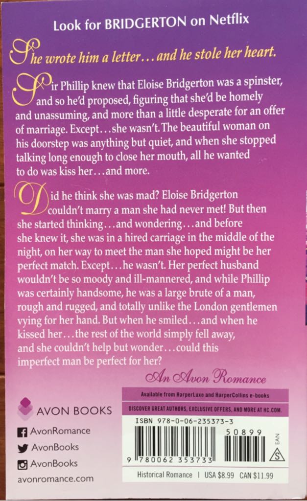 Bridgerton #5 To Sir Phillip, With Love - Julia Quinn (Avon Books - Paperback) book collectible [Barcode 9780062353733] - Main Image 2