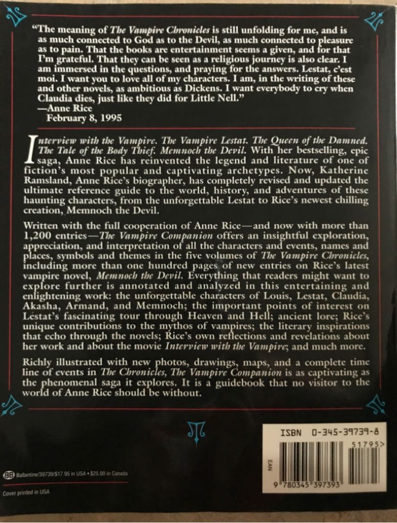 Vampire Companion, The - Katherine Ramsland (Ballantine Books - Paperback) book collectible [Barcode 9780345397393] - Main Image 2