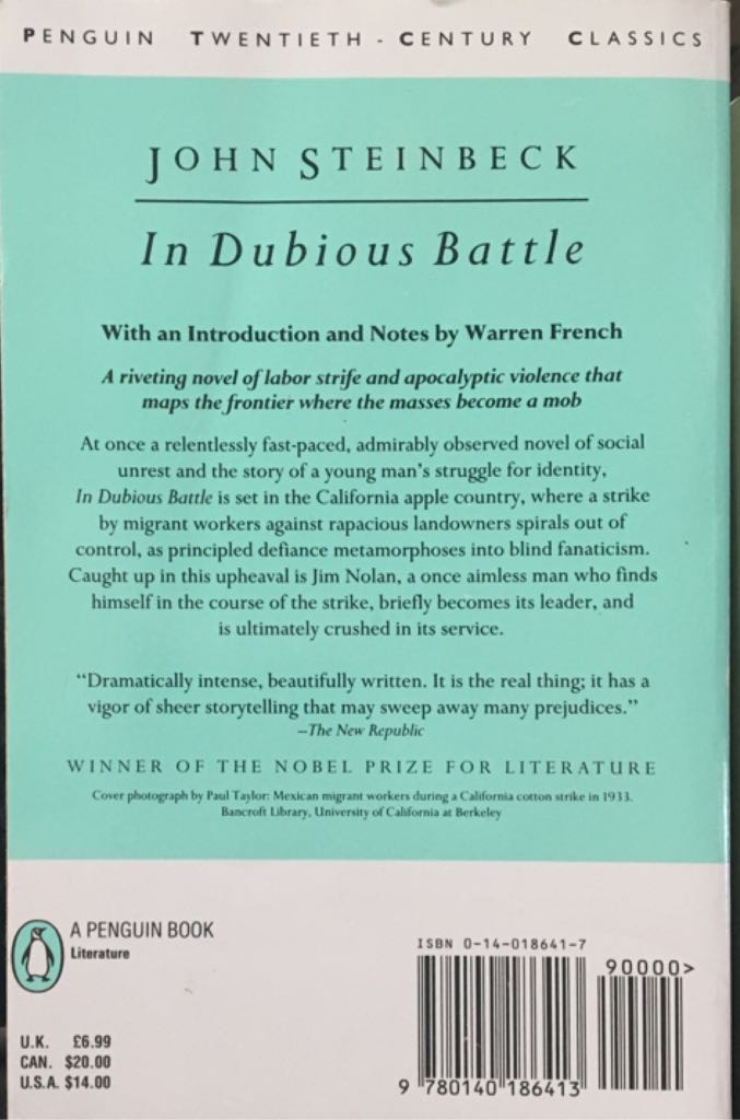 In Dubious Battle - John Steinbeck (Paperback) book collectible [Barcode 9780140186413] - Main Image 2