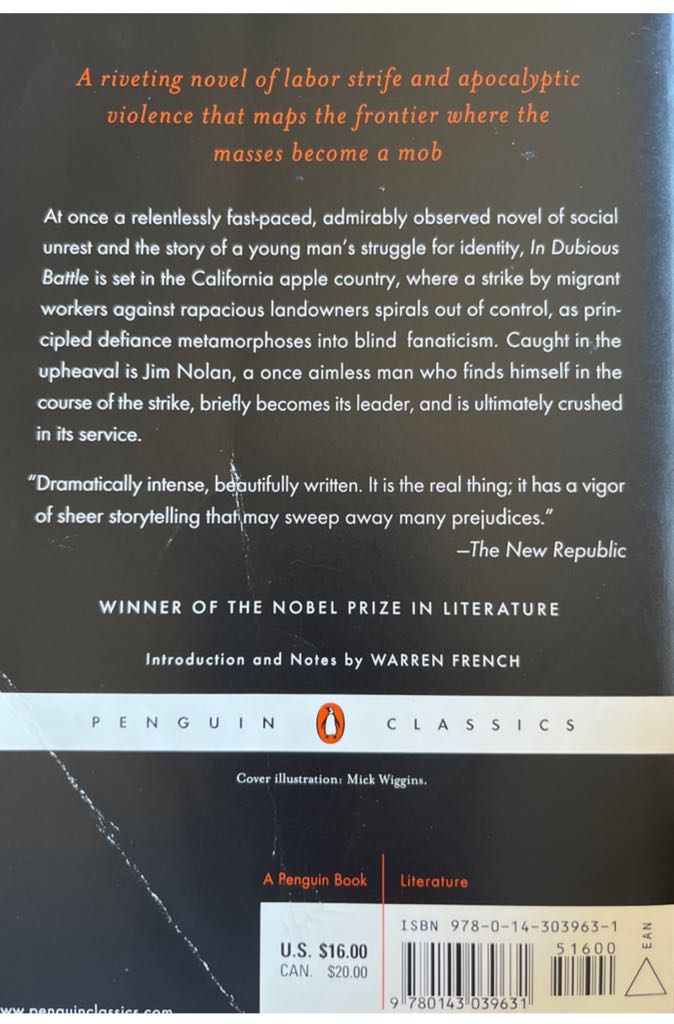 In Dubious Battle - John Steinbeck (Penguin Classics - Paperback) book collectible [Barcode 9780143039631] - Main Image 2