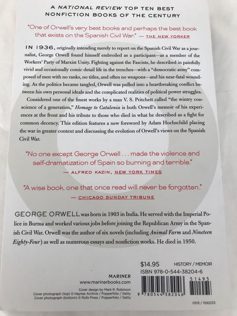 Homage to Catalonia - George Orwell (Mariner Books - Paperback) book collectible [Barcode 9780544382046] - Main Image 2