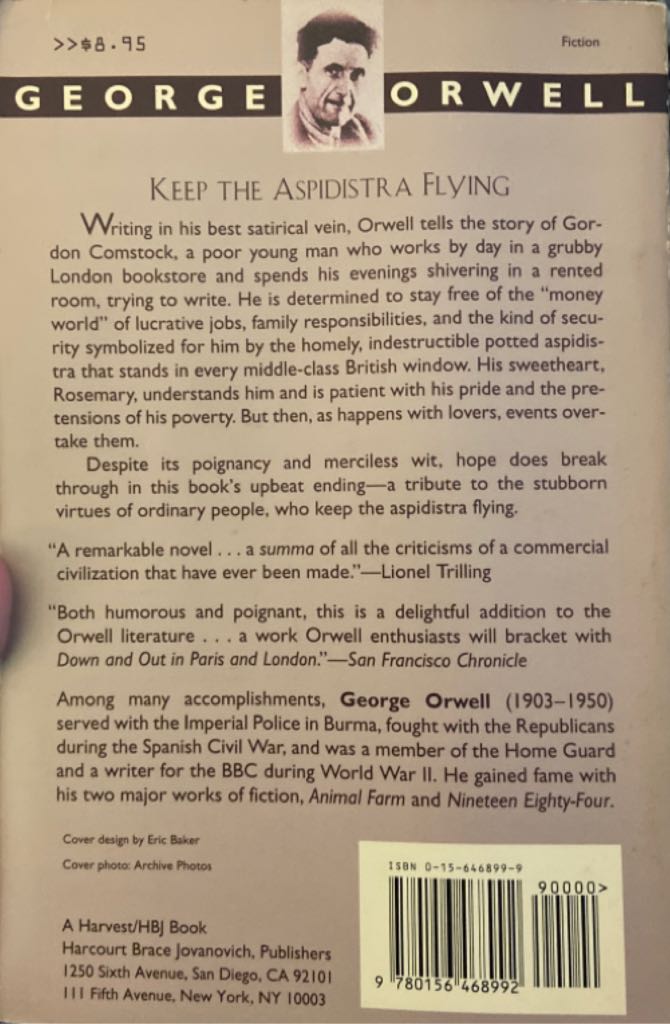 Keep the Aspidistra Flying - George Orwell (Harcourt - Paperback) book collectible [Barcode 9780156468992] - Main Image 2
