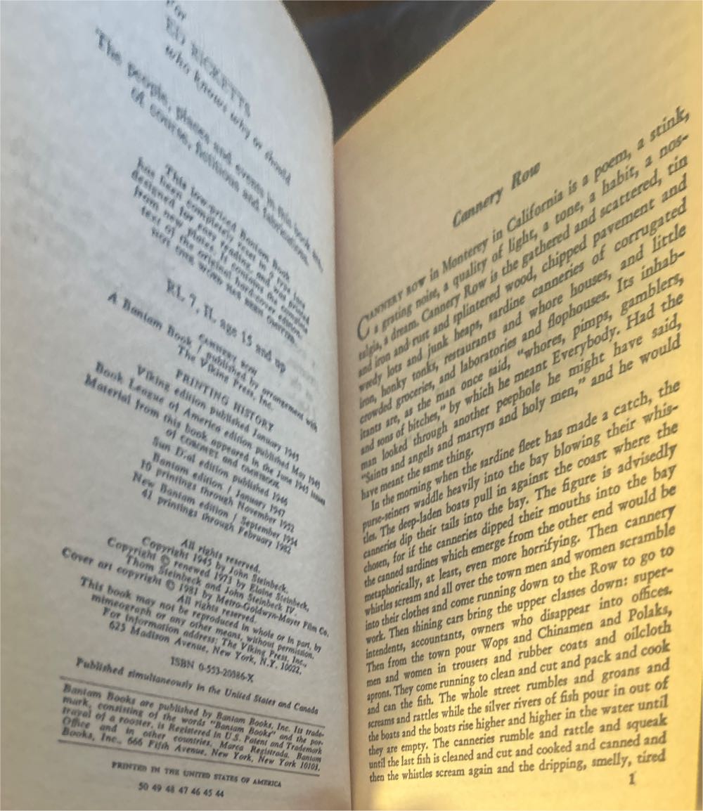 Cannery Row - John Steinbeck (Bantam Books, Inc. - Paperback) book collectible [Barcode 9780553234169] - Main Image 3