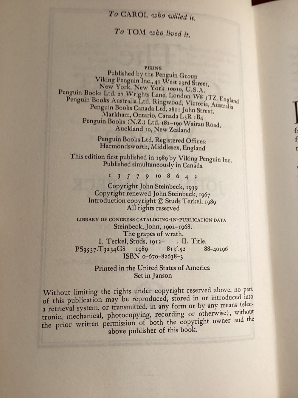 The Grapes Of Wrath - John Steinbeck (Viking Press - Hardcover) book collectible [Barcode 9780670826384] - Main Image 2