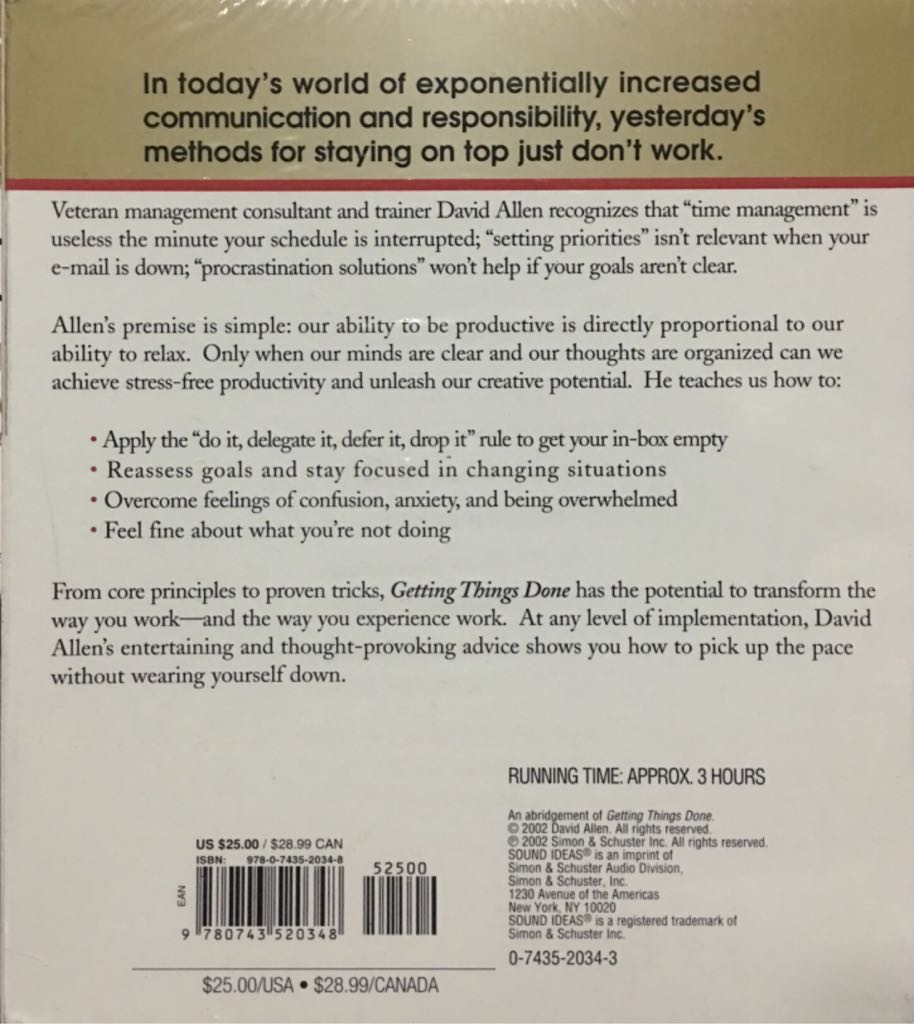 Getting Things Done - David Allen (Simon & Shuster - Audiobook) book collectible [Barcode 9780743520348] - Main Image 2
