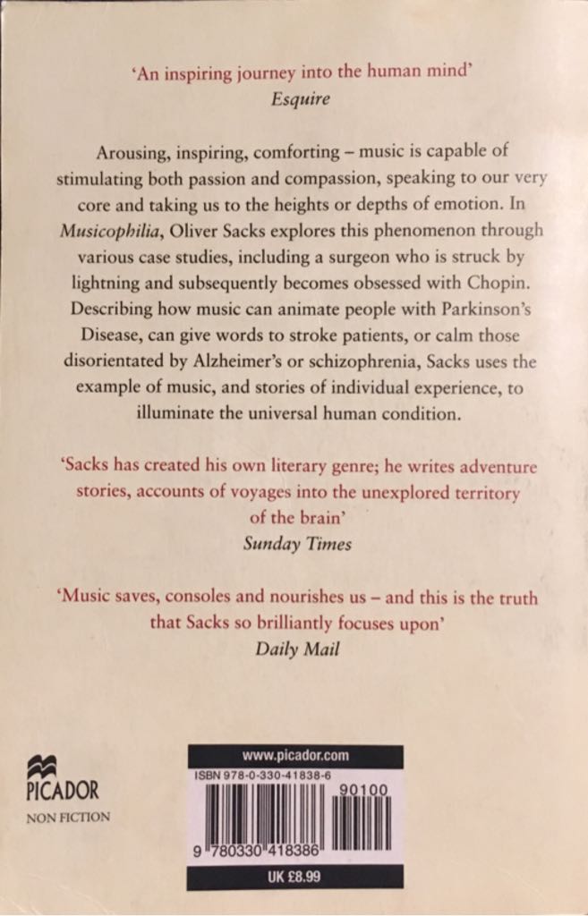Musicophilia, Tales of Music and the Brain - - Oliver Sacks (Picador) book collectible [Barcode 9780330418386] - Main Image 2