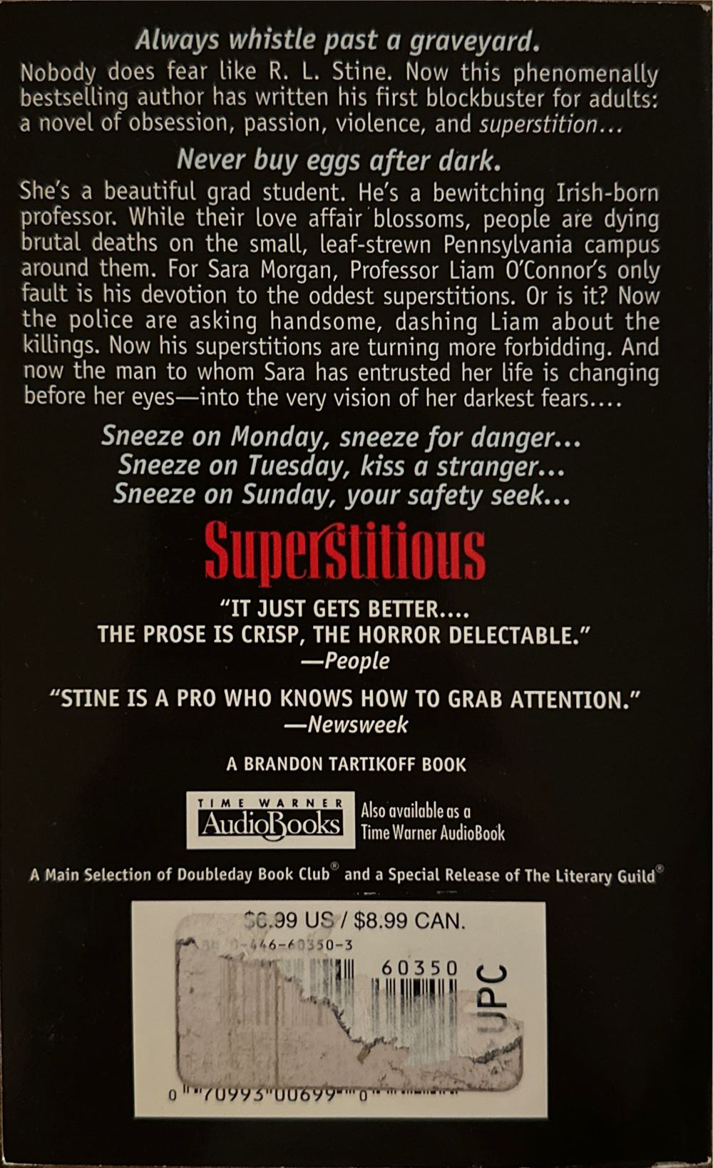 Superstitious - R. L. Stine (Warner Books (NY) - Paperback) book collectible [Barcode 9780446603508] - Main Image 2