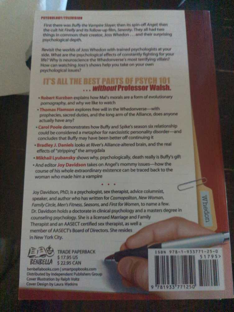 The Psychology of Joss Whedon - Joy Davidson, PhD (- Trade Paperback) book collectible [Barcode 9781933771250] - Main Image 2