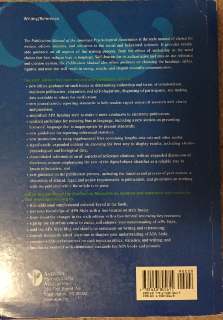 Publication Manual of the American Psychological Association - American Psychological Association (American Psychological Association (APA) - Paperback) book collectible [Barcode 9781433805615] - Main Image 2