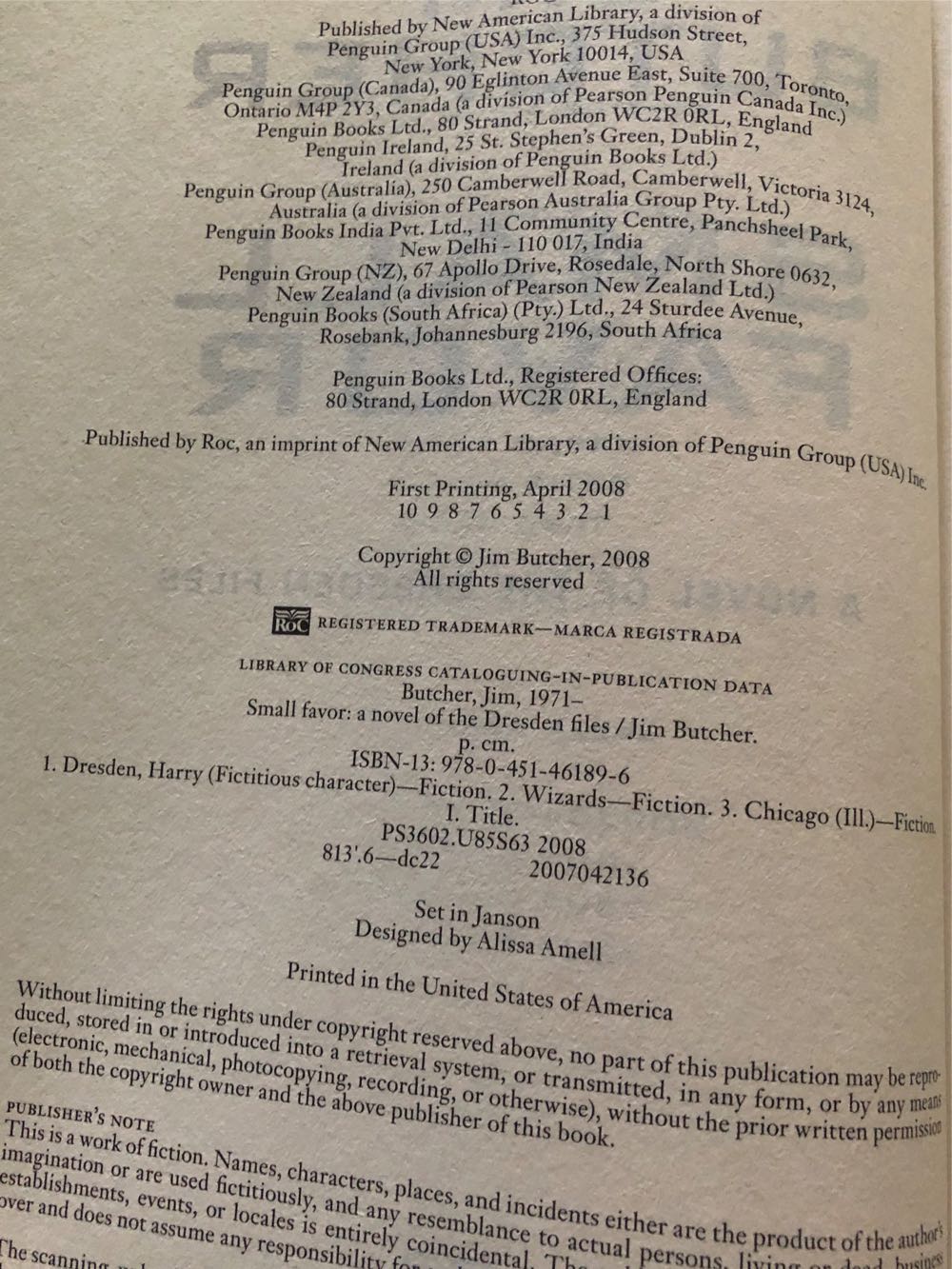 Dresden Files - 10 - Small Favor - Jim Butcher (Roc Books - Hardcover) book collectible [Barcode 9780451461896] - Main Image 4