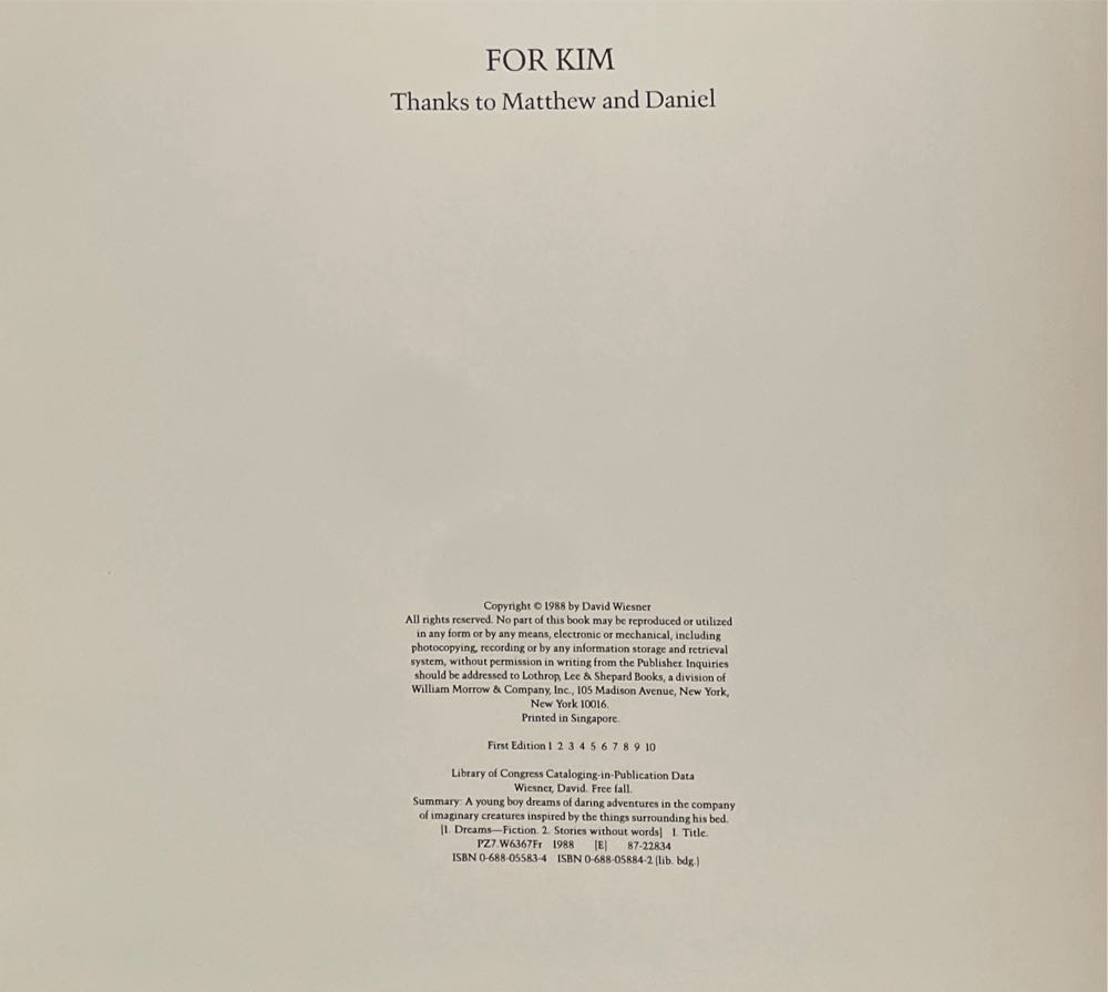 Free Fall - David Wiesner (Lothrop, Lee & Shepard  - Hardcover) book collectible [Barcode 9780688055837] - Main Image 2