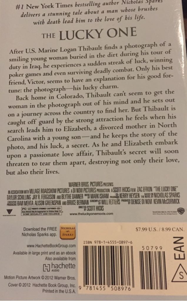The Lucky One - Nicholas Sparks (Grand Central Publishing - Paperback) book collectible [Barcode 9781455508976] - Main Image 2