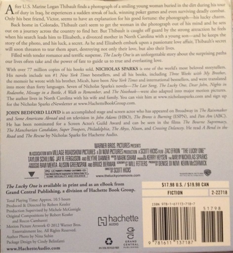 The Lucky One - Nicholas Sparks (Audiobook) book collectible [Barcode 9781611137187] - Main Image 2