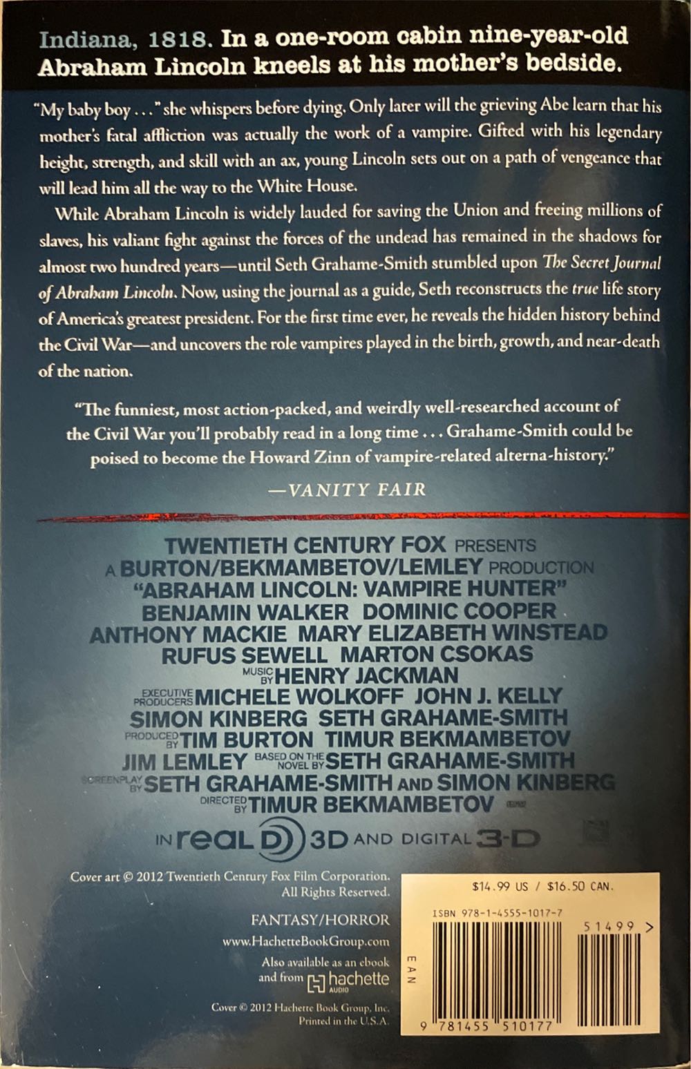 Abraham Lincoln: Vampire Hunter - SETH GRAHAME-SMITH (Grand Central Publishing - Kindle) book collectible [Barcode 9781455510177] - Main Image 2