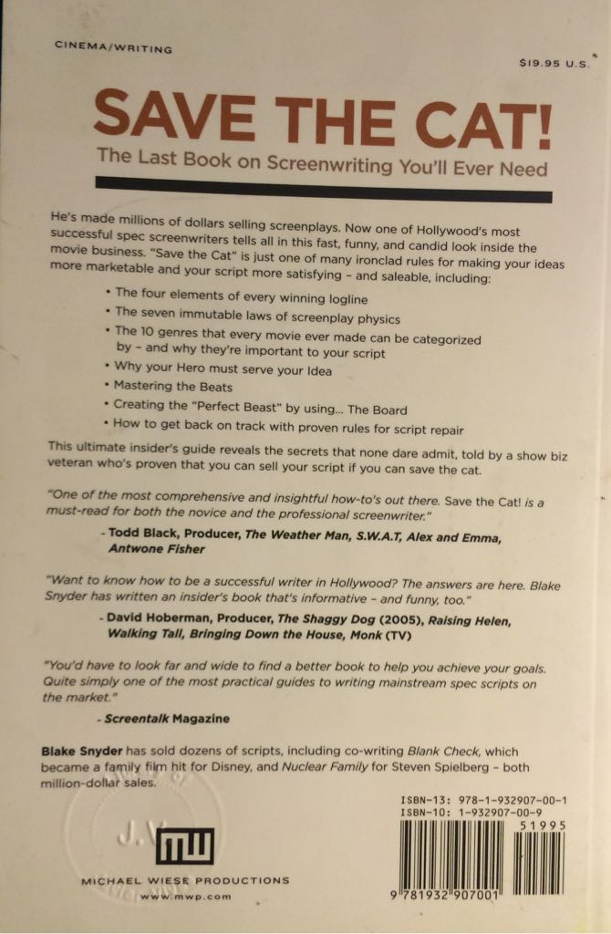 Save the Cat! - Blake Snyder (Michael Wiese Productions - Paperback) book collectible [Barcode 9781932907001] - Main Image 2