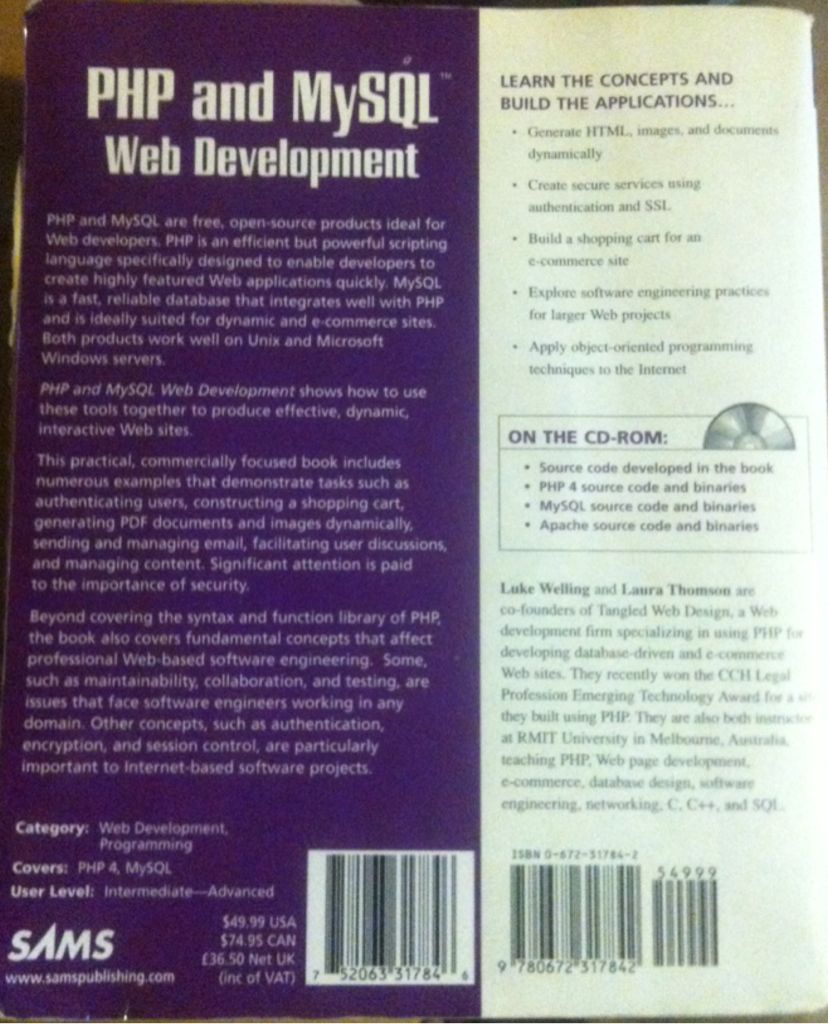 PHP and MySQL Web Development - Luke Welling (Que Publishing) book collectible [Barcode 9780672317842] - Main Image 2