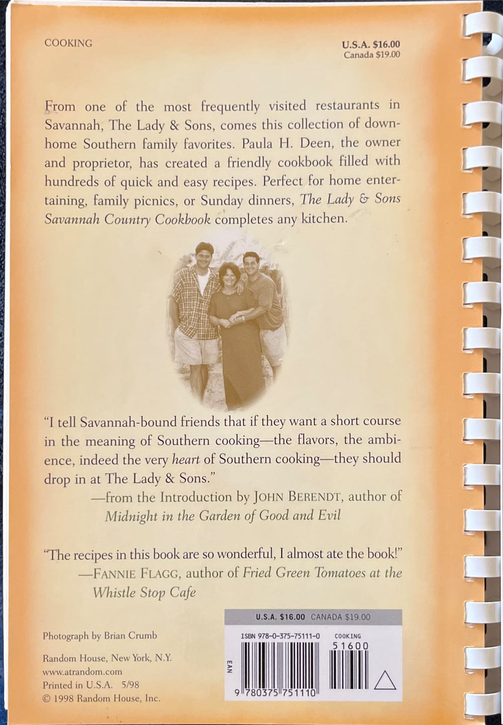 The Lady and Sons Savannah Country Cookbook - Paula Deen (Random House - Spiral Binding) book collectible [Barcode 9780375751110] - Main Image 3