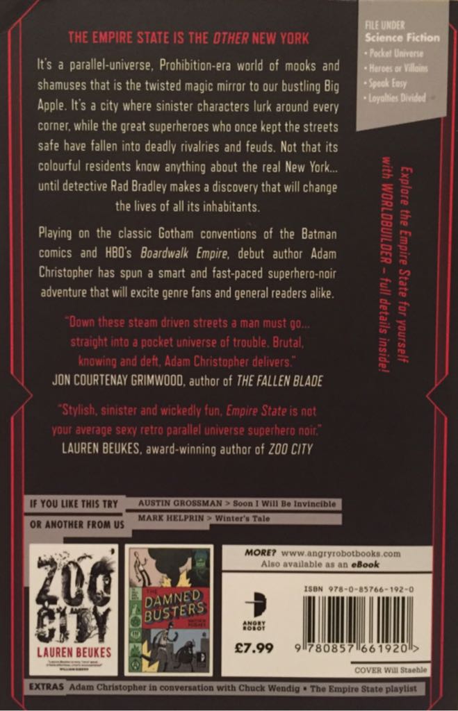 Empire State - Adam Christopher (Angry Robot - Paperback) book collectible [Barcode 9780857661920] - Main Image 2