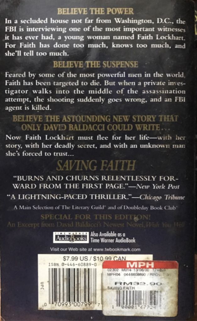 Saving Faith - David Baldacci (Time Warner - Paperback) book collectible [Barcode 9780446608893] - Main Image 2